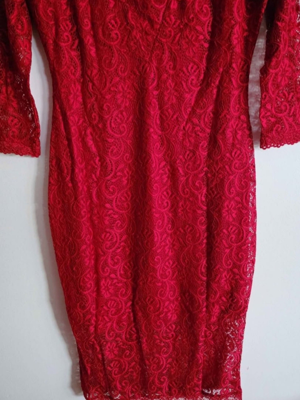 Candie's Red Lace Midi Dress with Scoop Neck - Picture 3 of 5